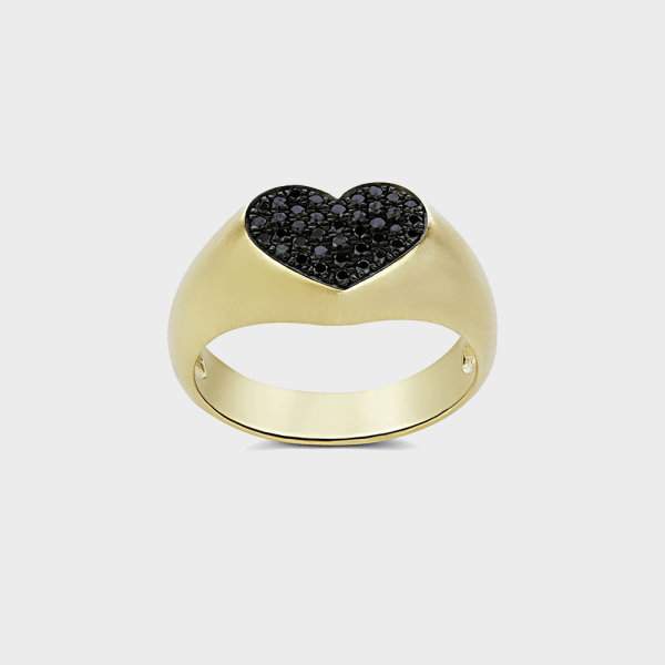 טבעת חותם עבה לב יהלומים שחורים