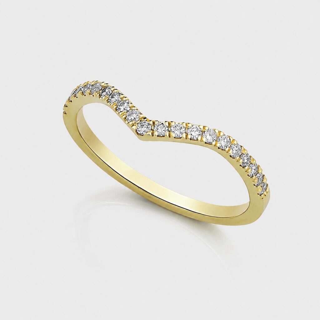 14K Gold Diamond Chevron V-Ring