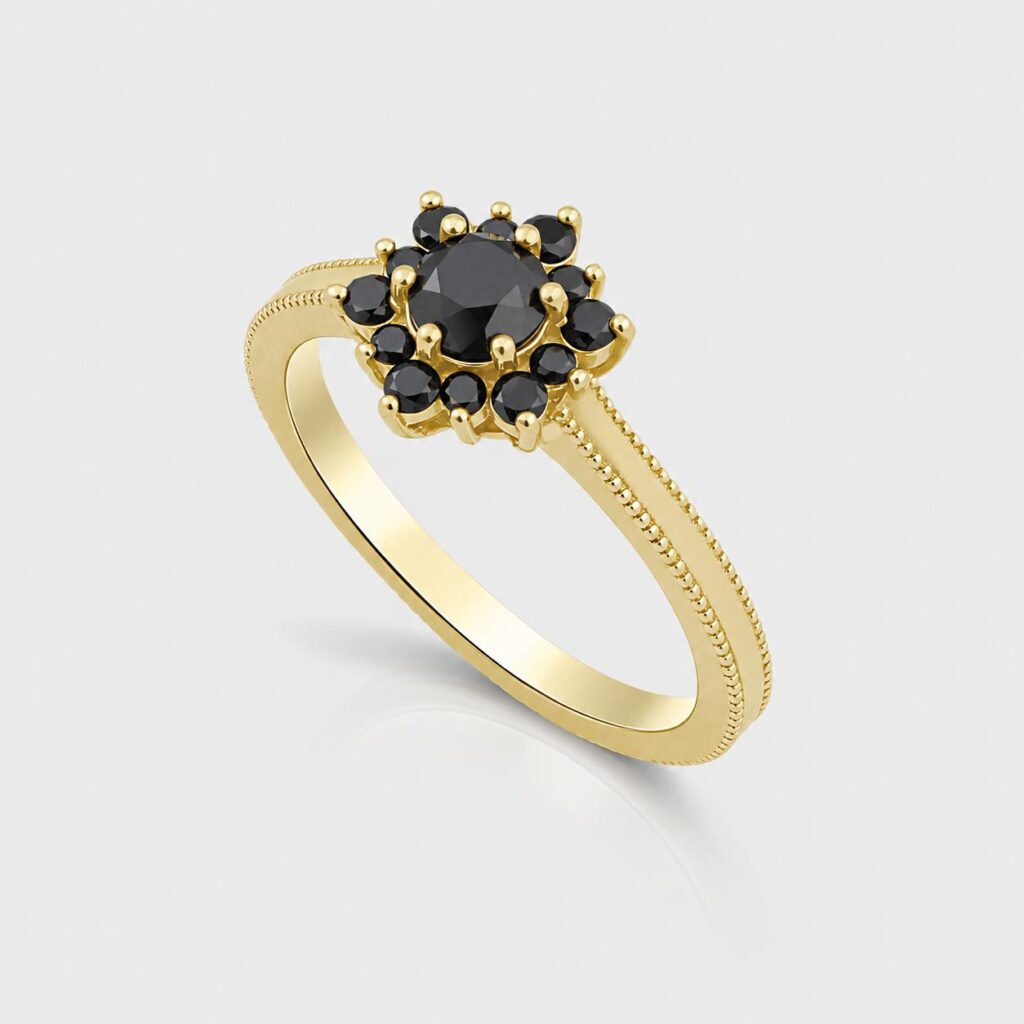 The Midnight Radiant Bloom Ring 14K Gold