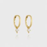 14K Gold Hoops with Center Diamond Drops