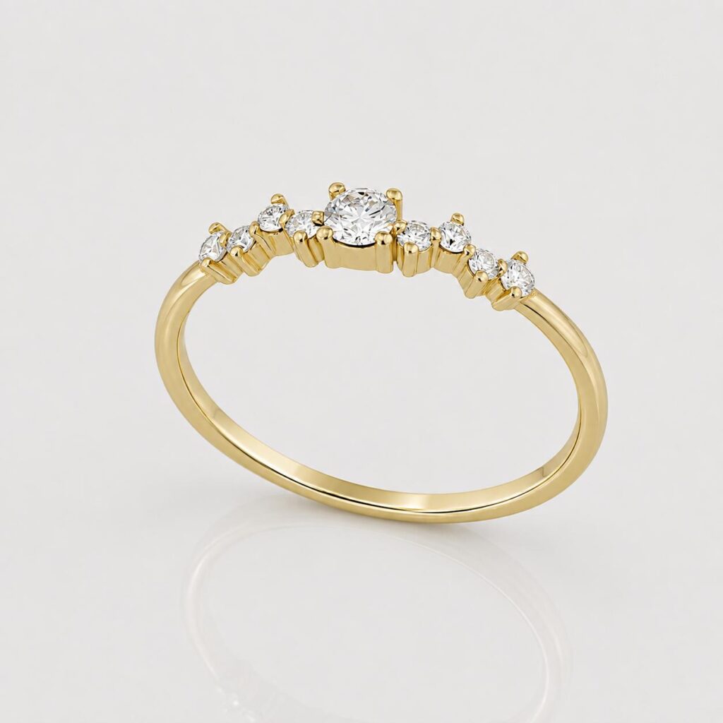 A diamond Ring with a trail of diamonds
