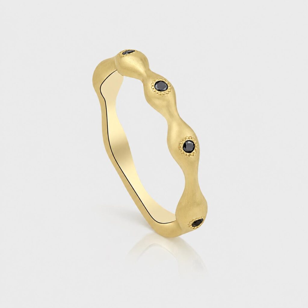 The Midnight Wave 14K Gold Black Diamond Band