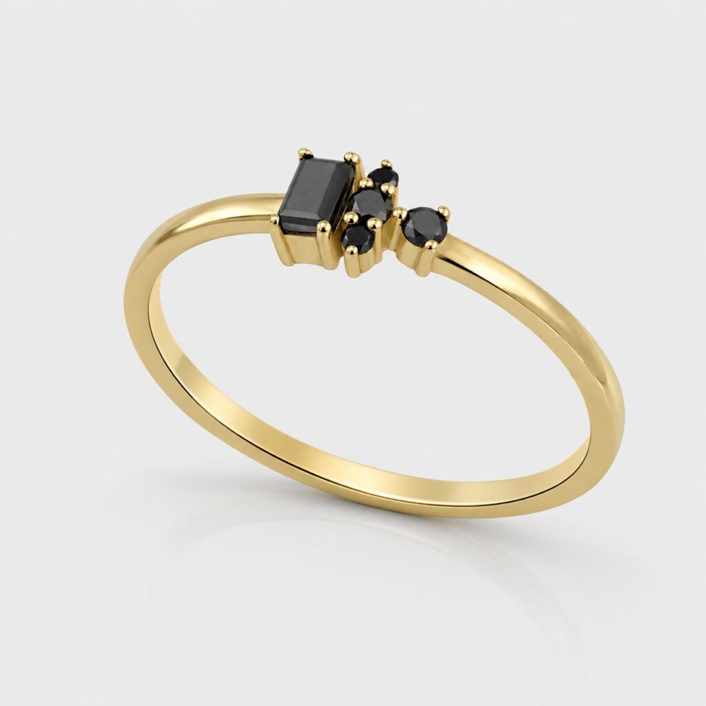The Midnight Baguette 14K Gold Black Diamond Ring
