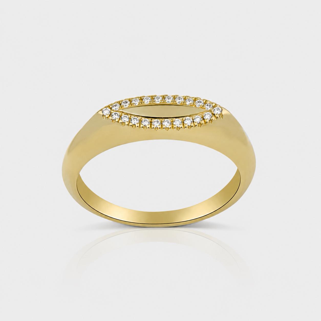 4R16 The Marquise 14K Gold Diamond Signet - Image 1