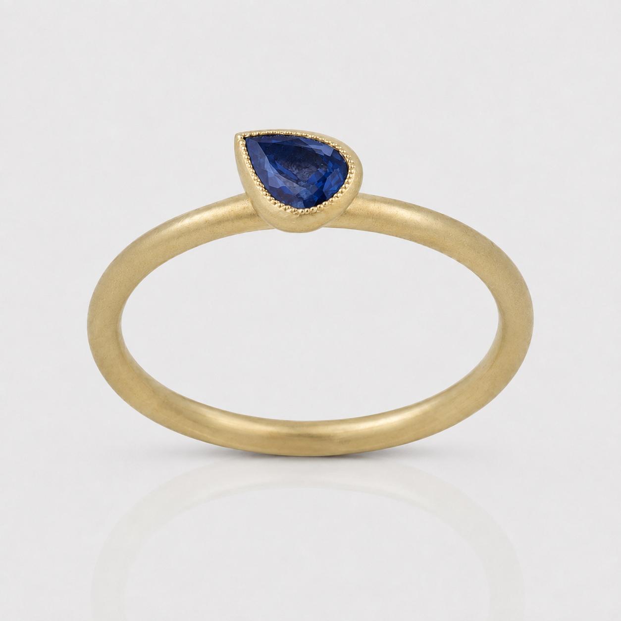 4R21K Teardrop Cut Sapphire 14K Gold Minimalist Ring - Image 1