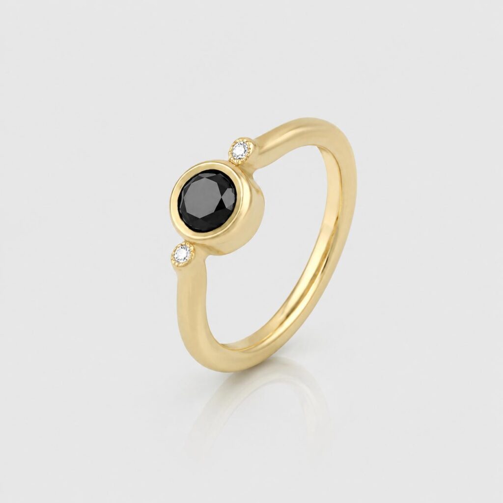 The Midnight Contrast 14K Gold Black Diamond Ring