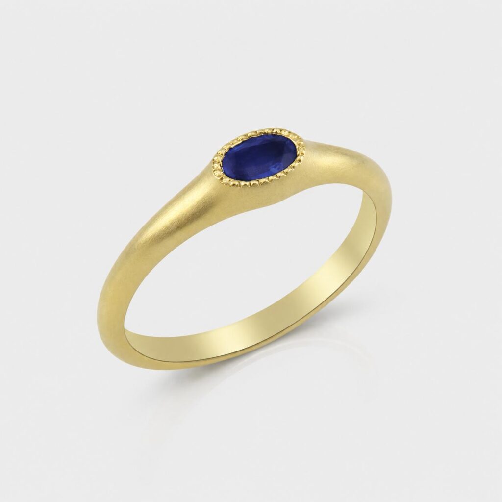 14K Gold Oval Sapphire Signet Ring