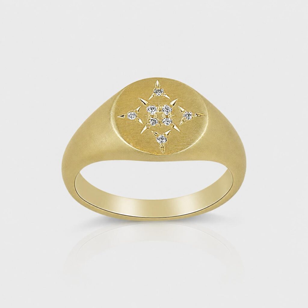 14K Gold Diamond-Star Signet Ring