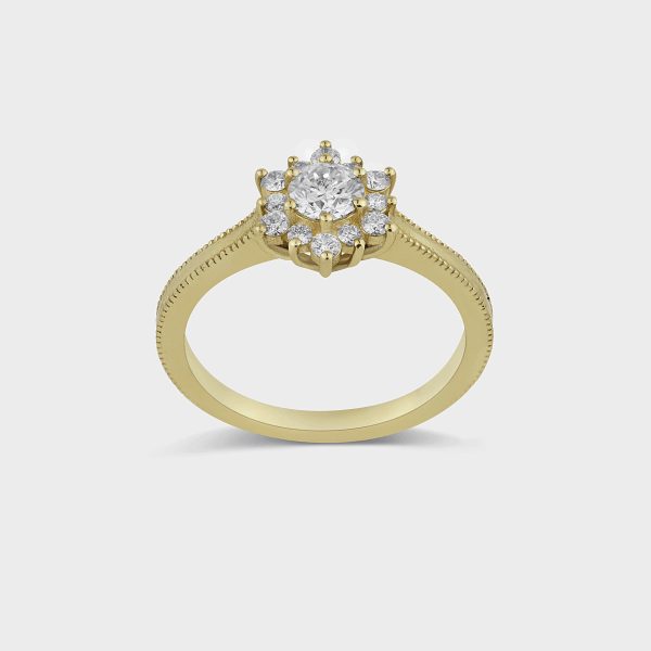 טבעת זהב עם מרכז פרח יהלומים