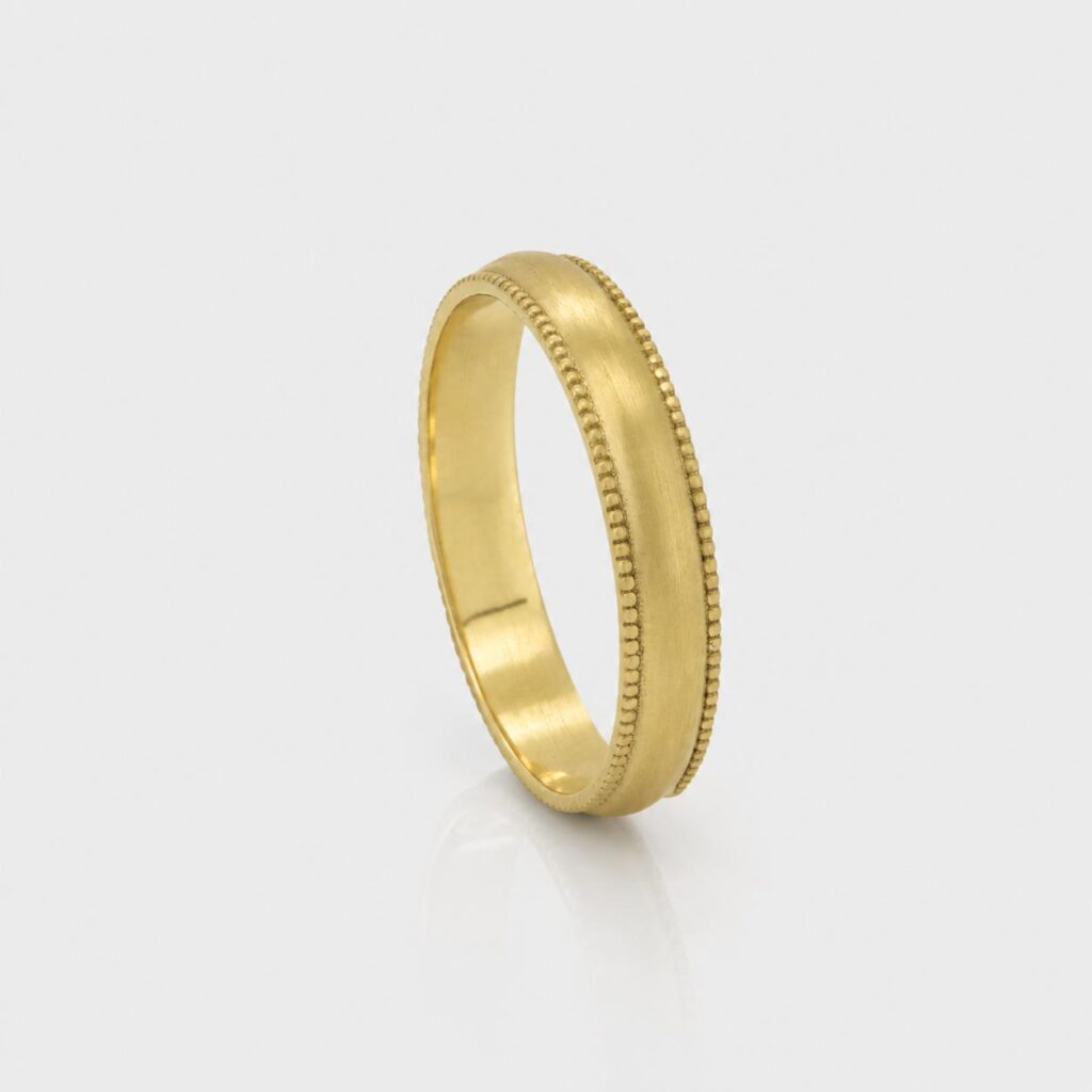 Elegant Beaded Gold Wedding Band