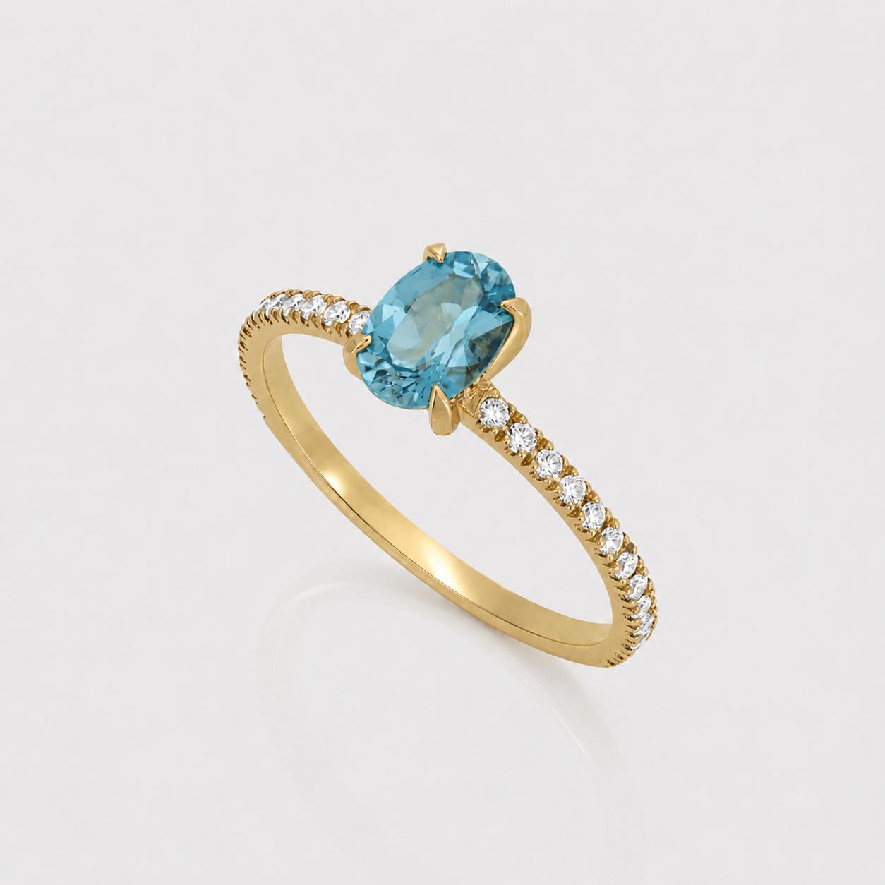 4R6AG Oval Apatite Gemstone and Diamond Pave Ring - Image 1