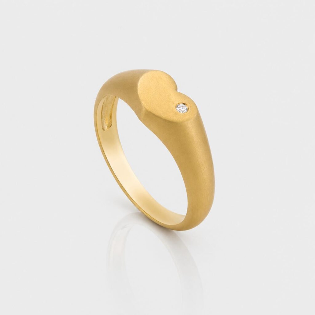 Diamond Heart Signet Gold Ring