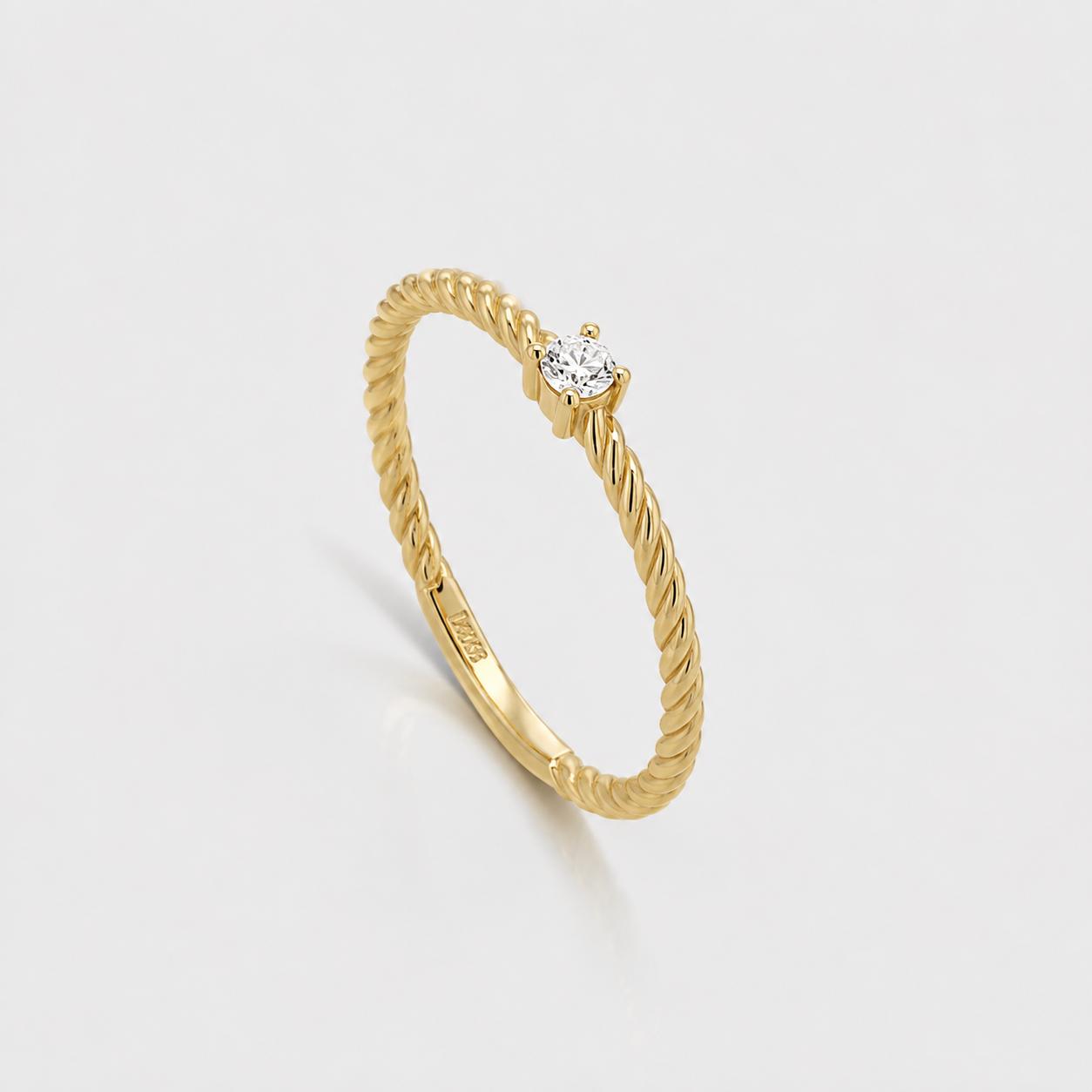 4R63F Delicate Twisted Gold Ring with Diamond - Image 1