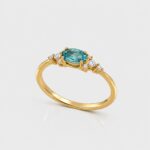Dainty Gold Oval Apatite and Diamond Ring