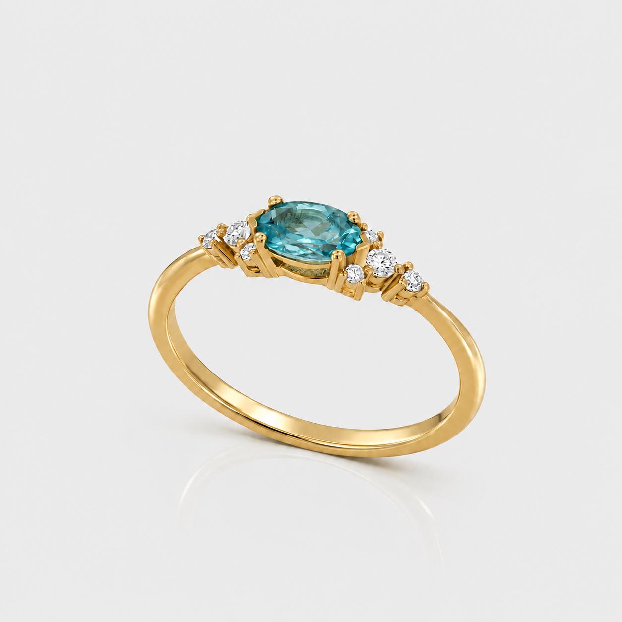 4R93B אתר Dainty Gold Oval Apatite and Diamond Ring - Image 1