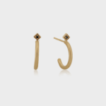 Dainty Gold Half-Hoop Earrings with Black Diamond
