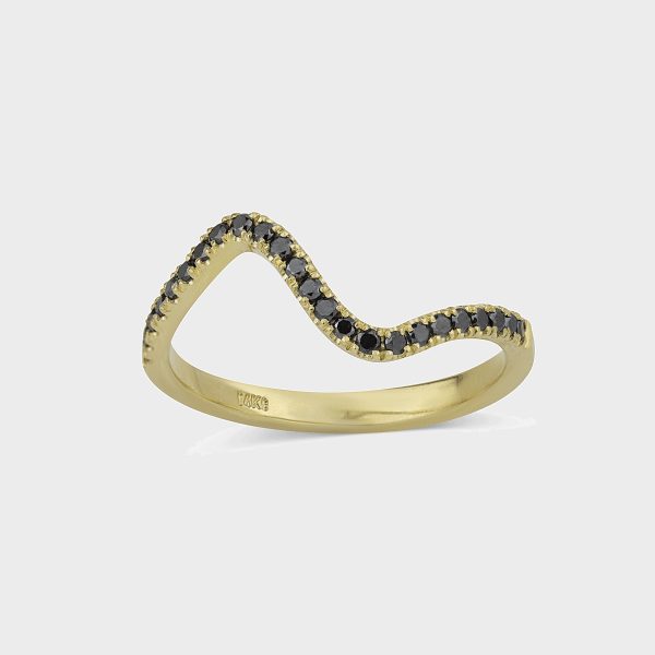 טבעת זהב אסימטרית יהלומים שחורים