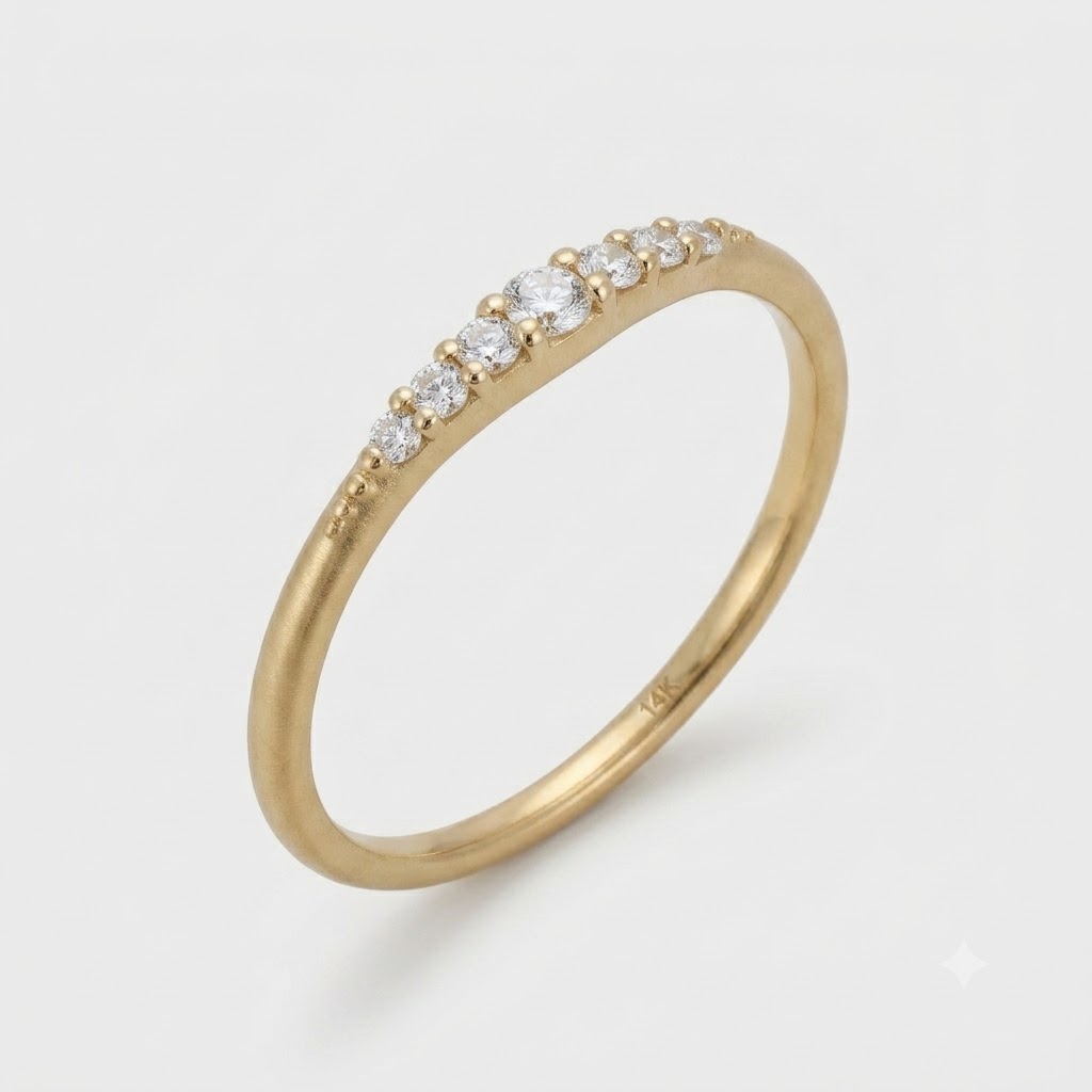 4R96A Delicate Gold Ring with White Diamonds - Image 1