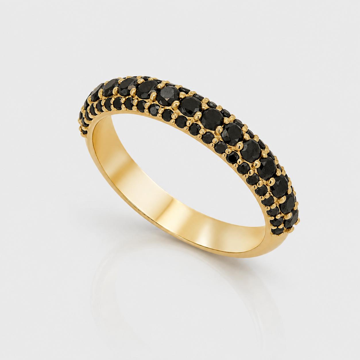 4R96E Gold Ring with Three Rows of Black Diamonds - Image 1