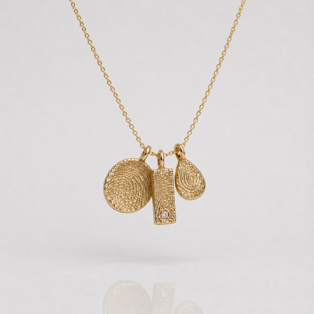 Fingerprint Necklace with Various Pendants and a Diamond