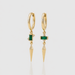 Emerald & diamond hoop earrings with a kite-shaped pendant