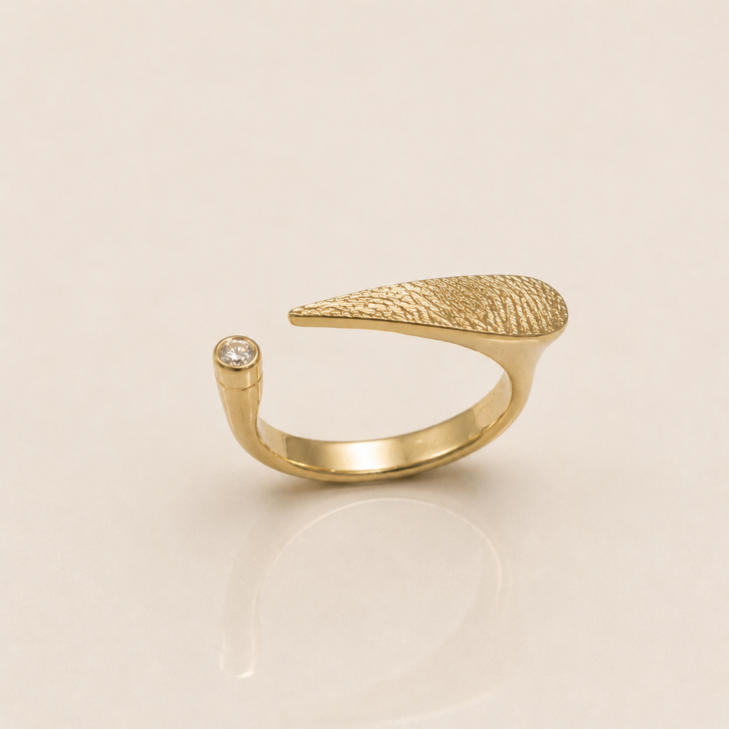 Open ring with fingerprint and diamond